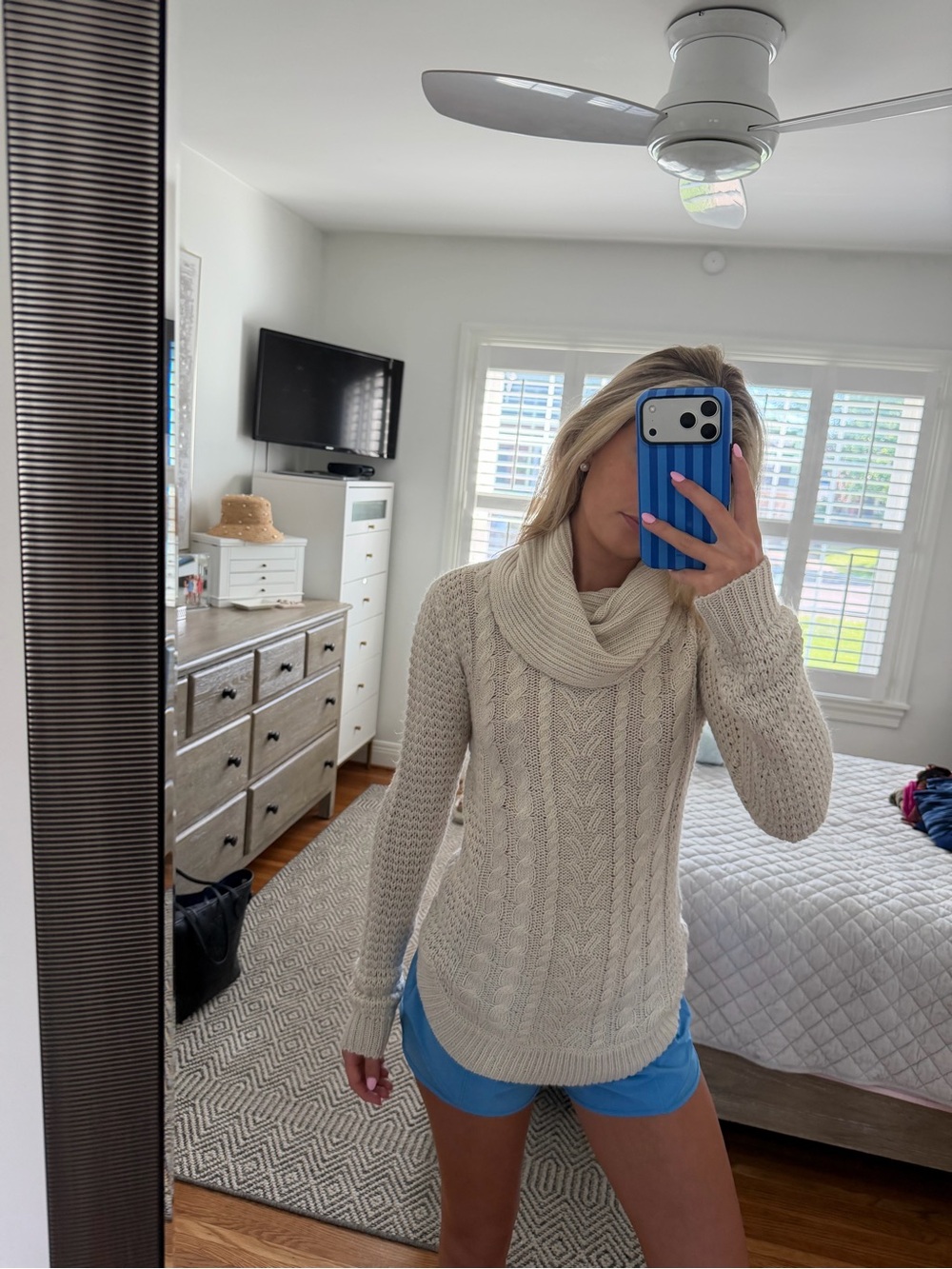 RD Style Cream Cable Knit Cowl Neck Sweater